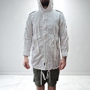 Diesel Hooded Parka Jacket White Linen Cotton‎ Zip Drawstring India S 20x32 Y2K